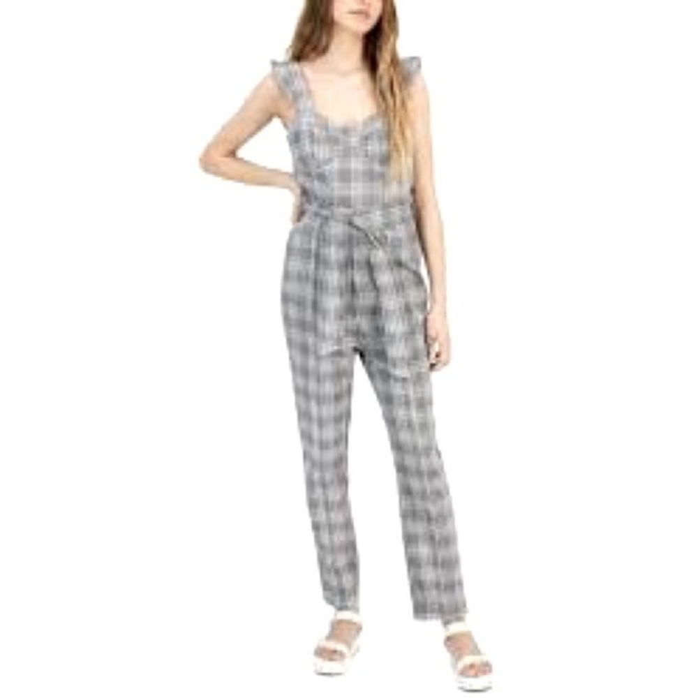 Tinseltown Junior Belted Bustier Jumpsuit in Black Burgundy Paid  XS